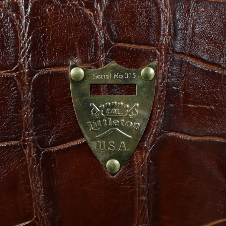close up of the serial number of the all american alligator navigator briefcase