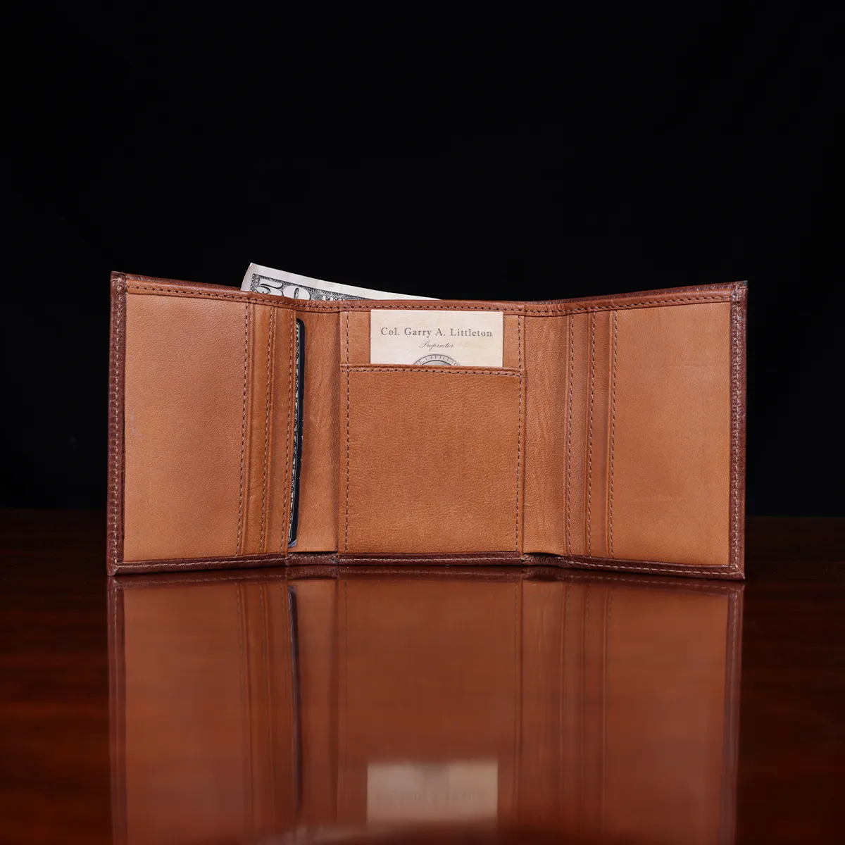 Brown Leather Bifold Wallet Green and Brown