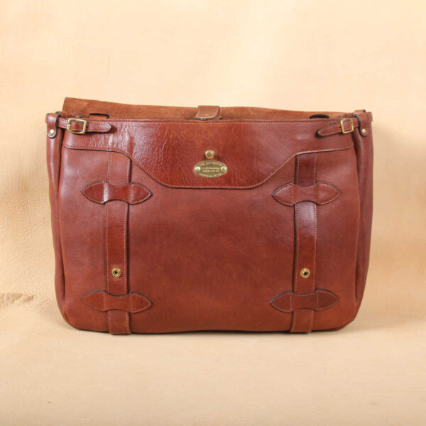 brown leather messenger book bag
