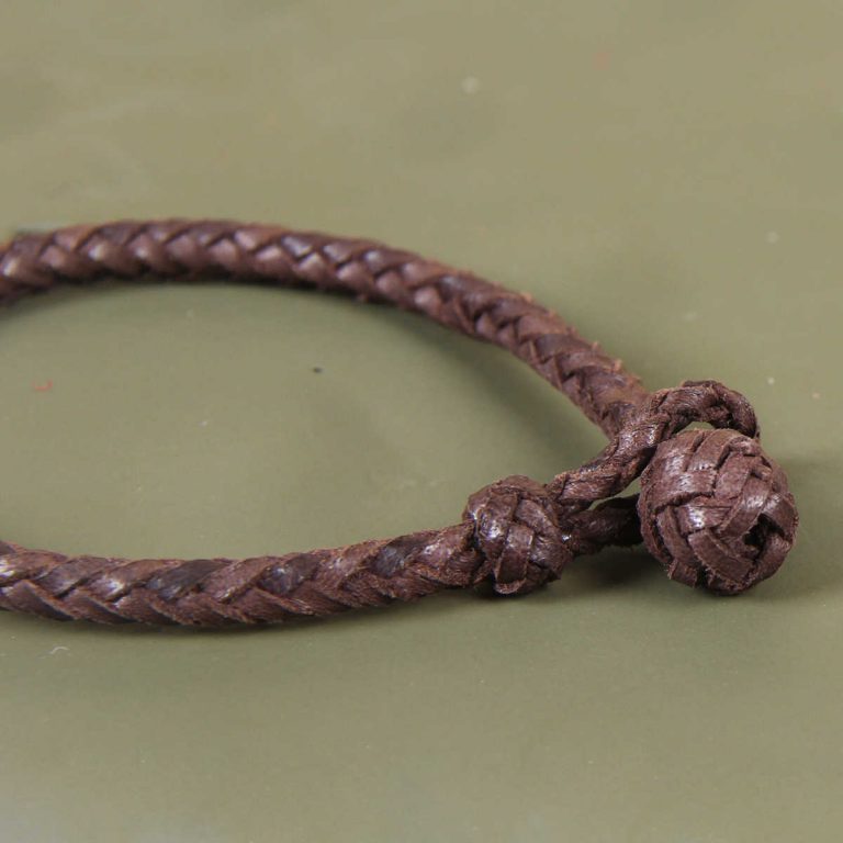 braided brown leather bracelet with and loop closure