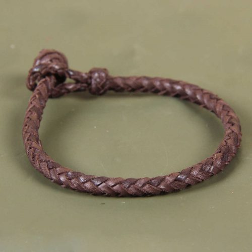 braided brown leather bracelet with and loop closure