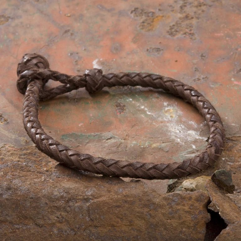 braided brown leather bracelet with and loop closure