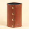 brown leather can caddies with brass rivets