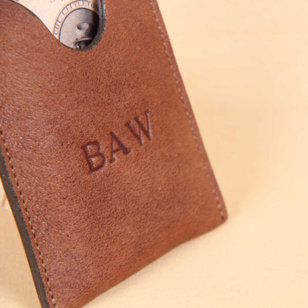 no 4 vintage brown leather card case with initial personalization stamp