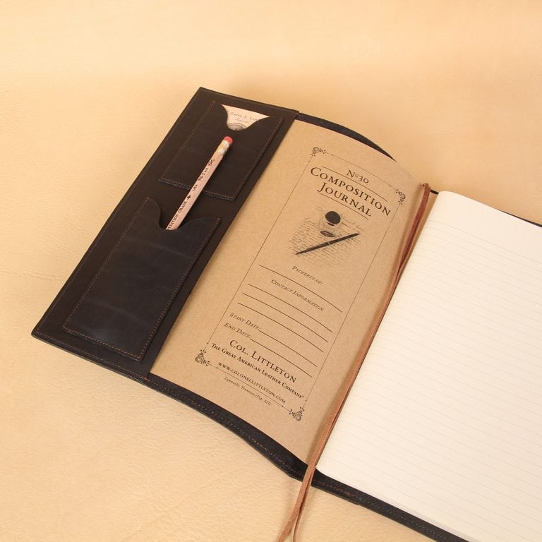 no 30 black brown leather journal notebook cover with interior pockets