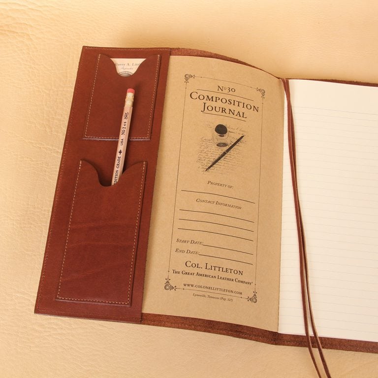 no 30 vintage brown leather journal notebook cover with interior pockets