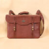leather document bag with strap on table