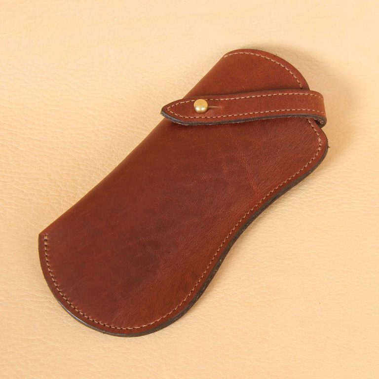 no 2 vintage brown leather eyeglass case with strap