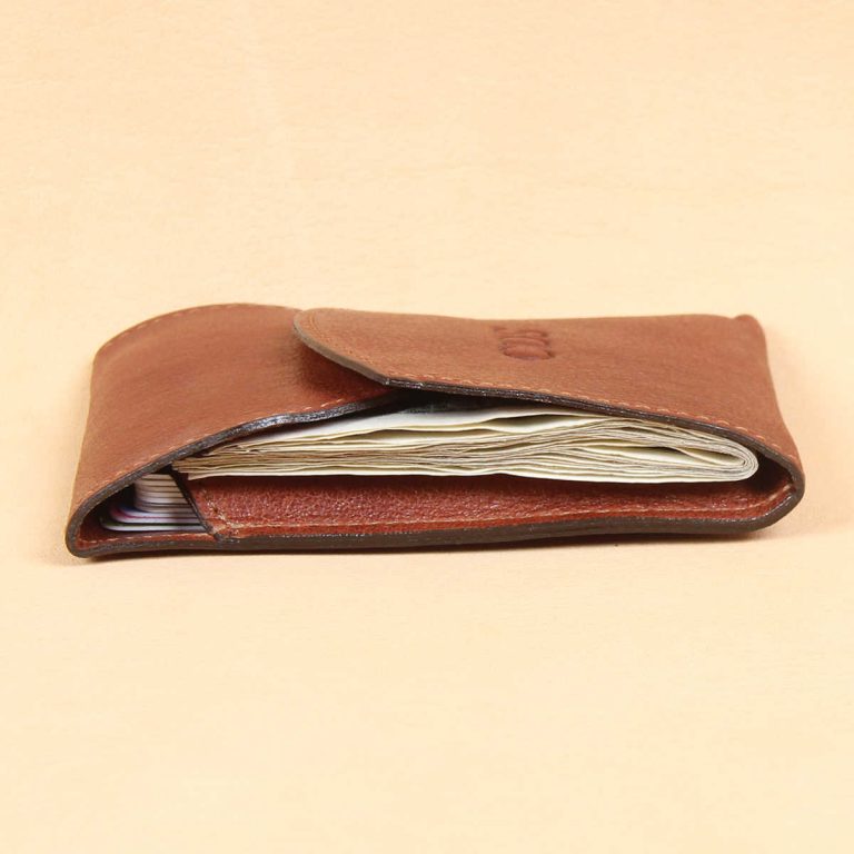 vintage brown leather front pocket wallet with fold over flap