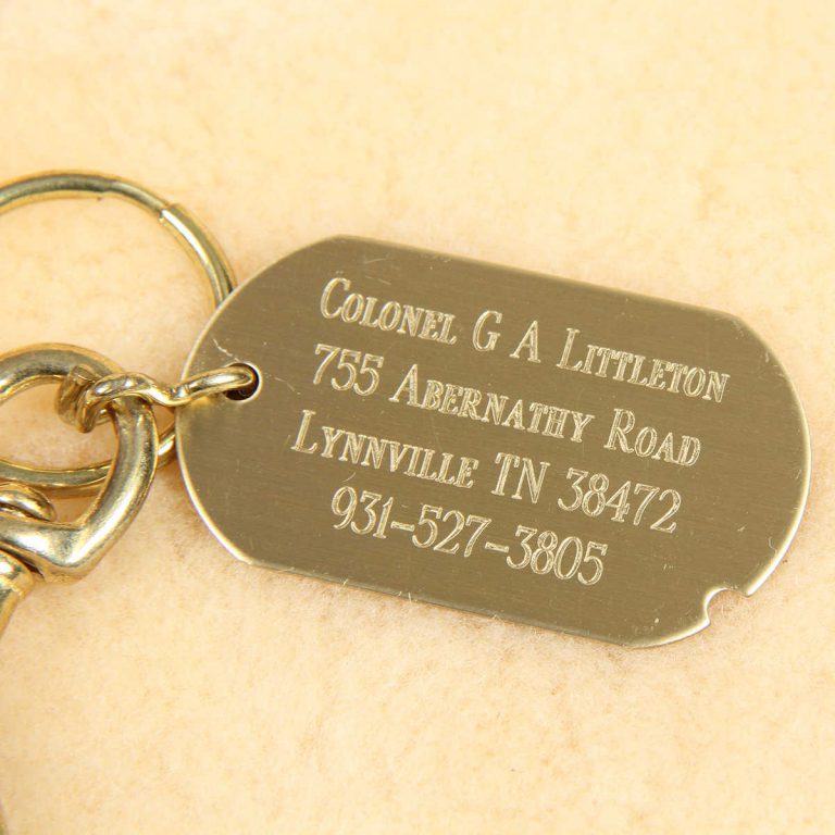 brass id luggage tags with personalization on keychain