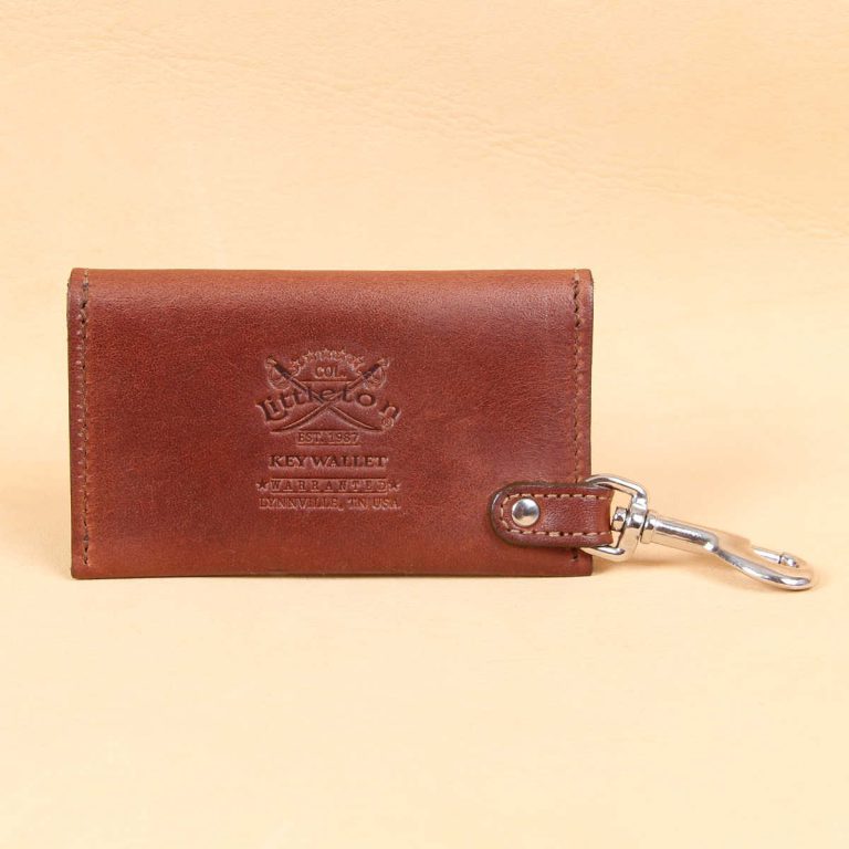 leather key wallet with ball stud closure with logo stamp