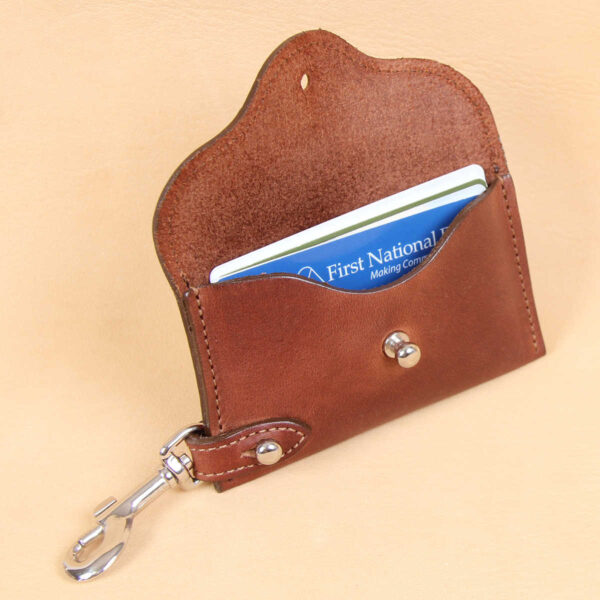 leather key wallet with ball stud closure with credit cards