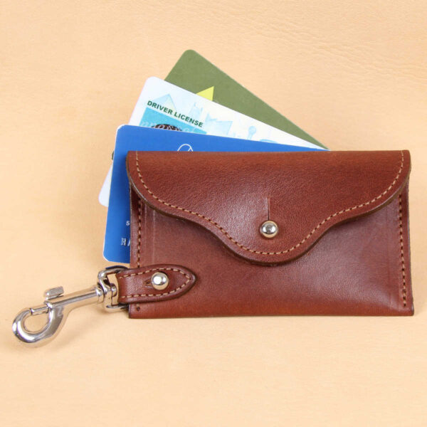 leather key wallet with ball stud closure with cards
