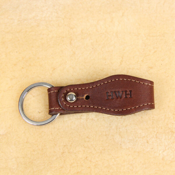 no 6 brown key ring with personalization stamp