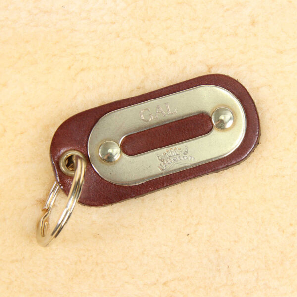 no 8 leather key ring with personalization stamp on metal plate