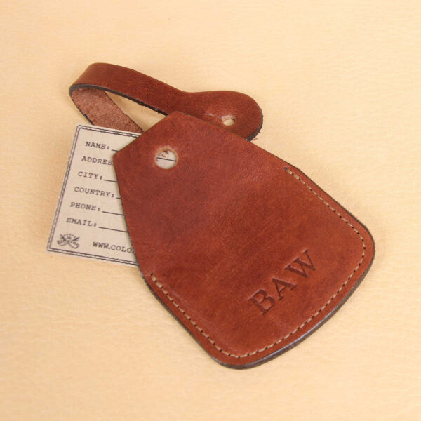 no14 leather vintage brown luggage tag with stamped personalization