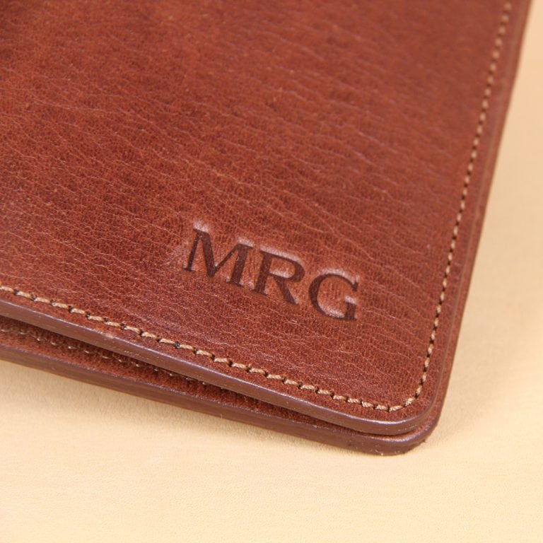 no27 vintage brown passport wallet with stamped personalization