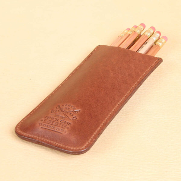 leather pencil case with product stamp