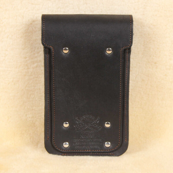 Black leather holster phone case for iPhone XR XS back belt slot and silver rivets