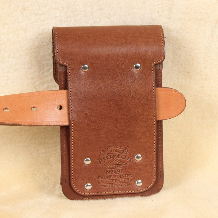 Brown leather holster phone case for iPhone XR XS back with belt in belt slot