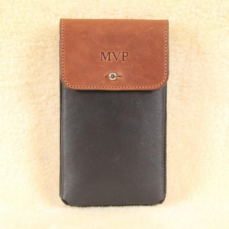 no60 black and brown large leather phone holster