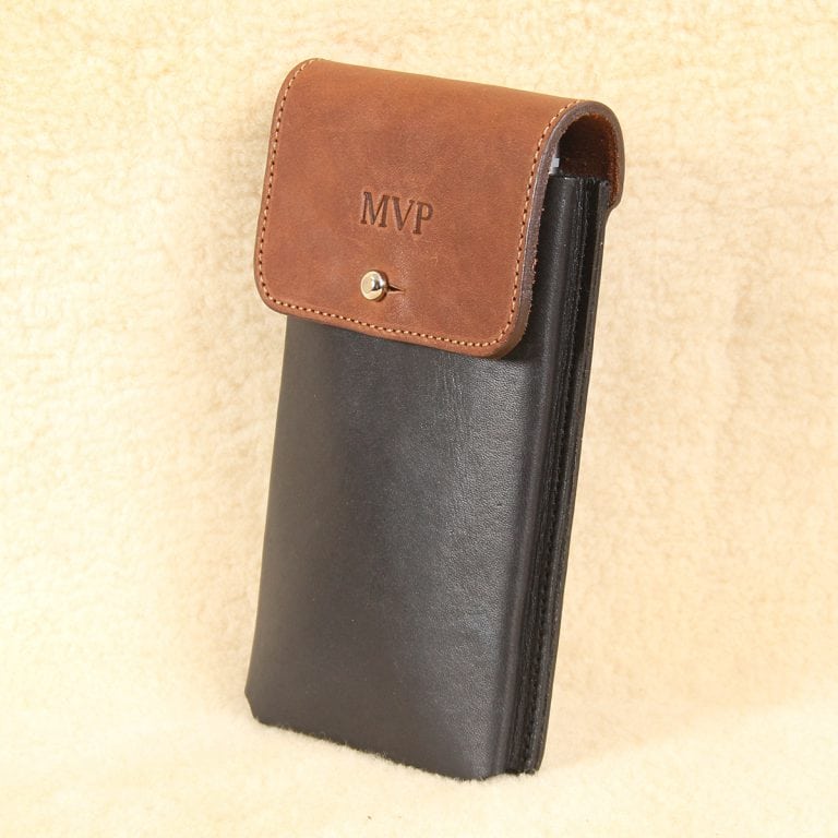 no60 black and brown large leather phone holster