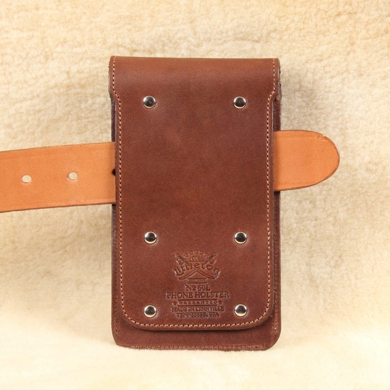 no60 vintage brown large leather phone holster with belt strap