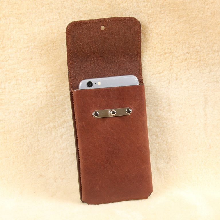 no60 vintage brown large leather phone holster with phone