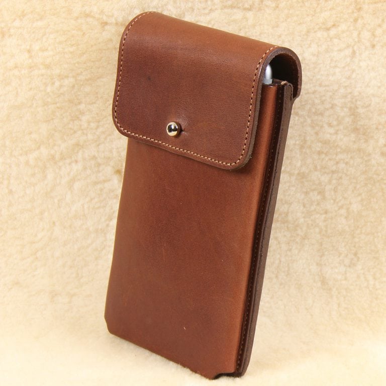 no60 vintage brown large leather phone holster with nickel closure