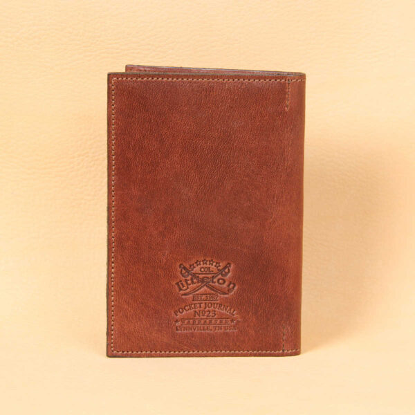 Pocket journal brown leather back side.