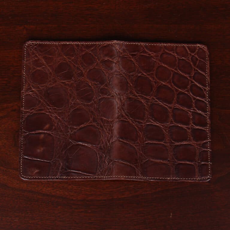 No. 27 Pocket Journal in Vintage Brown American Alligator - ID 002 - open view of full back showing full scale pattern