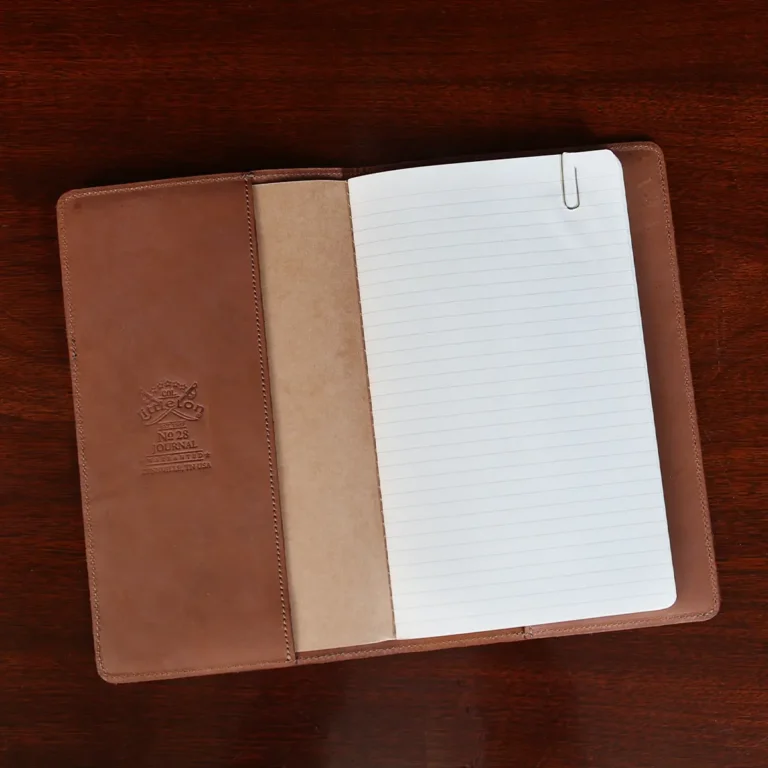 No. 28 Pocket Journal in Vintage Brown American Alligator - ID 002 - front open view with journal