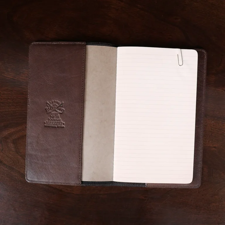 No. 28 Pocket Journal in Vintage Brown American Alligator - ID 001 - open view with paper