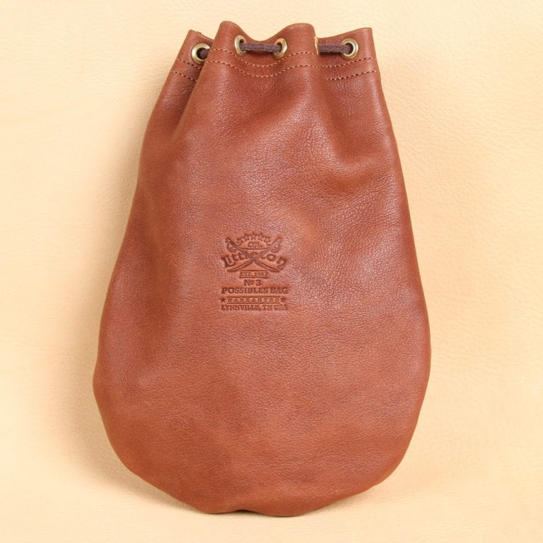 no3 large leather vintage brown possibles drawstring bag with product stamp