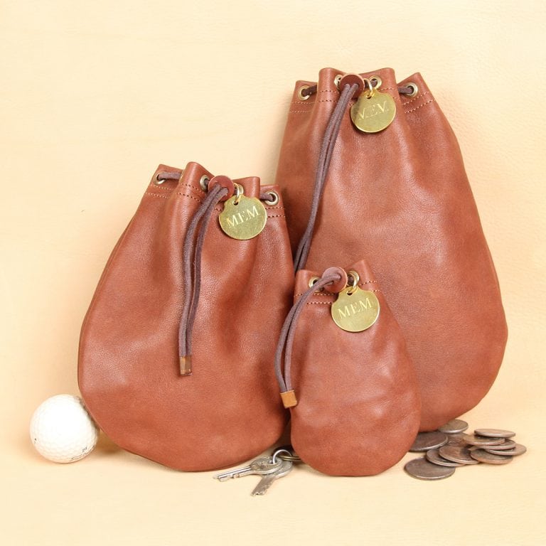 vintage brown leather possibles drawstring bags with product stamp