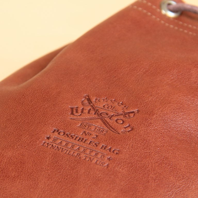 no2 medium leather vintage brown possibles drawstring bag with product stamp