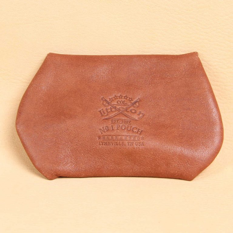 no1 leather vintage brown pouch with product stamp