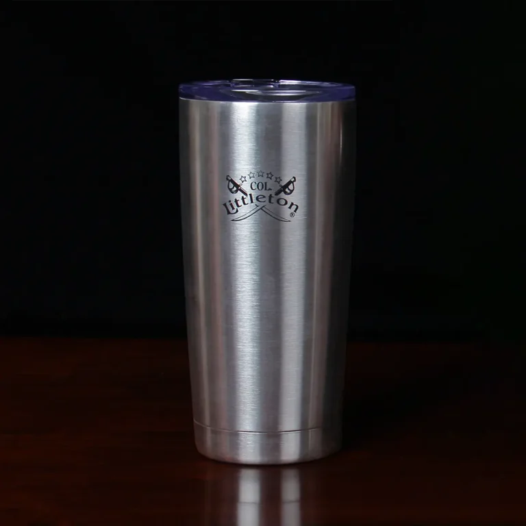 the included stainless steel cup with the colonel littleton logo