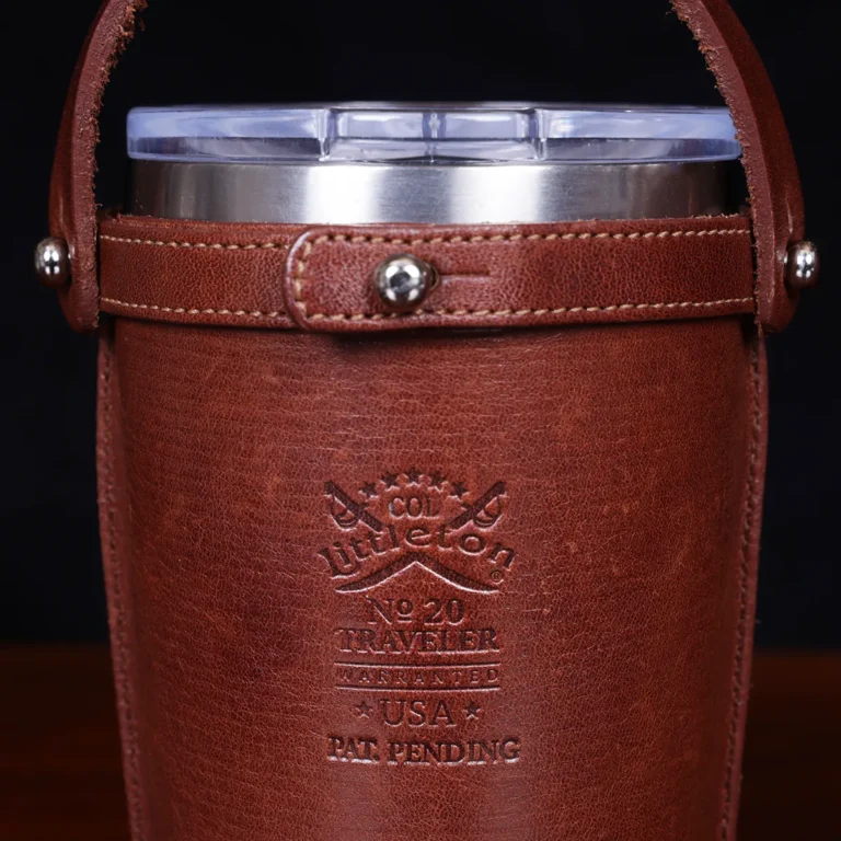 The back side of the No 20 Leather Tumbler