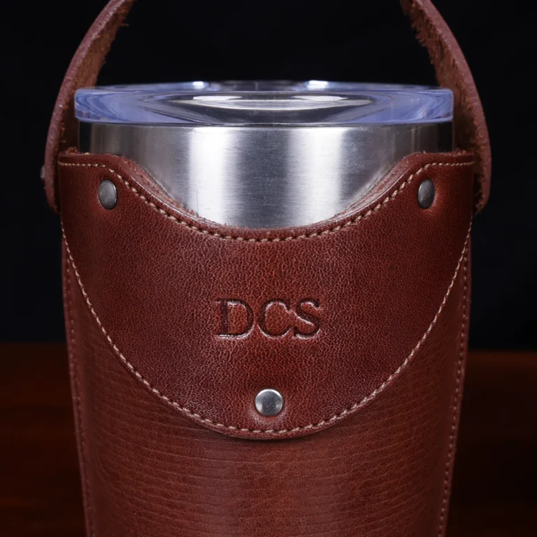 The front side of the No 20 Leather Tumbler