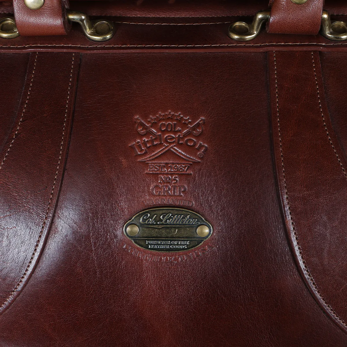 worn leather bag