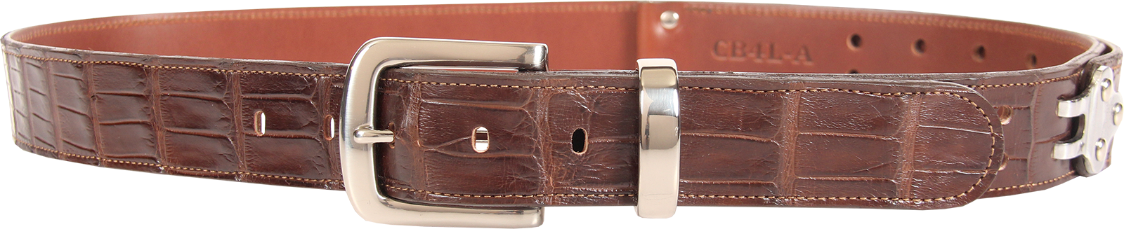Brown American Alligator leather belt for men size large with a nickel front buckle