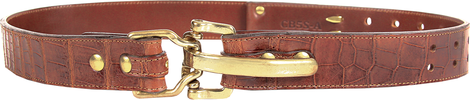 Brown American Alligator men's belt size small with brass cinch style front buckle.