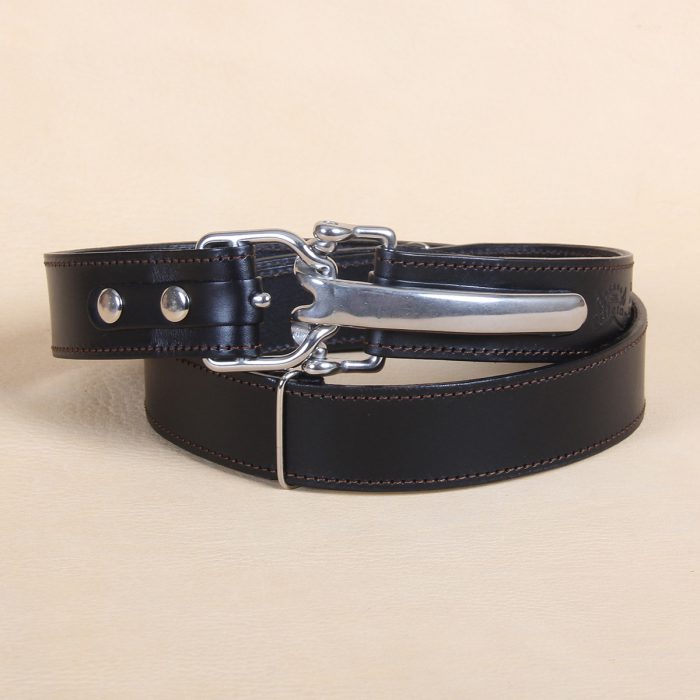 Black High Waist Trousers with Open Front Splits and Gold Buckle Clinch Buckle
