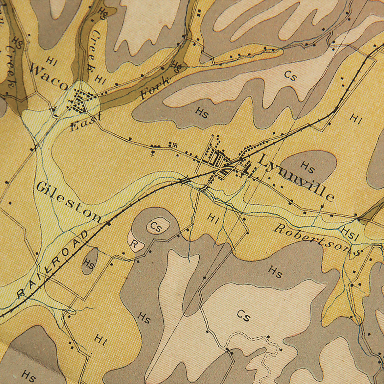 Old geographical map of Giles County in Tennessee, cropped in to Lynnville