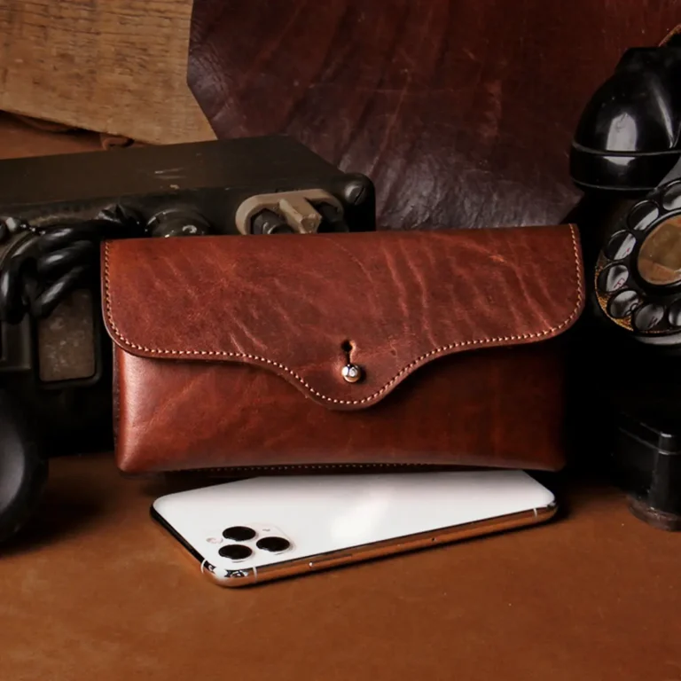 no 48xl leather phone holster on desk with phone