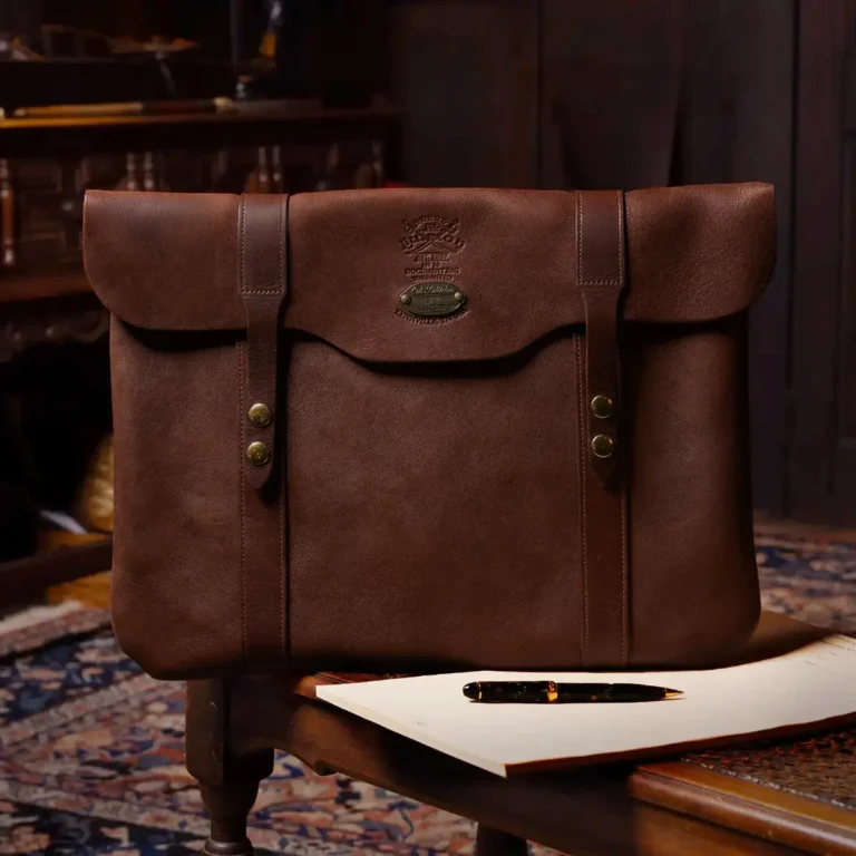 front view of the No 16 document bag with notepad and pen