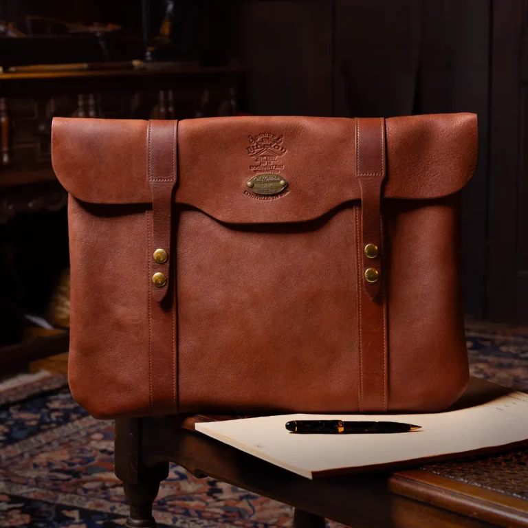 front view of the No 16 document bag with notepad and pen