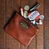 no1 brown leather small zip it bag with accessories