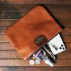 no 2 brown leather medium zip it bag with accessories